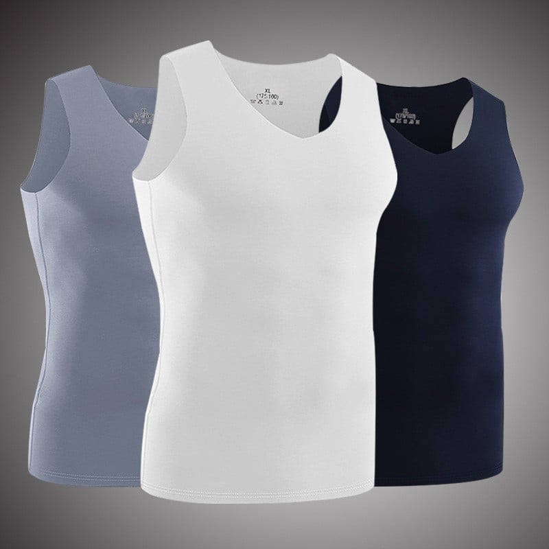 Vīriešu modalā bez piedurknēm top, ultra plāns audums 81–100 g/m2, 90–95% modal, V veida kakla izgriezums, aktīvs stils