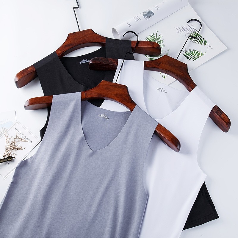 Vīriešu modalā bez piedurknēm top, ultra plāns audums 81–100 g/m2, 90–95% modal, V veida kakla izgriezums, aktīvs stils