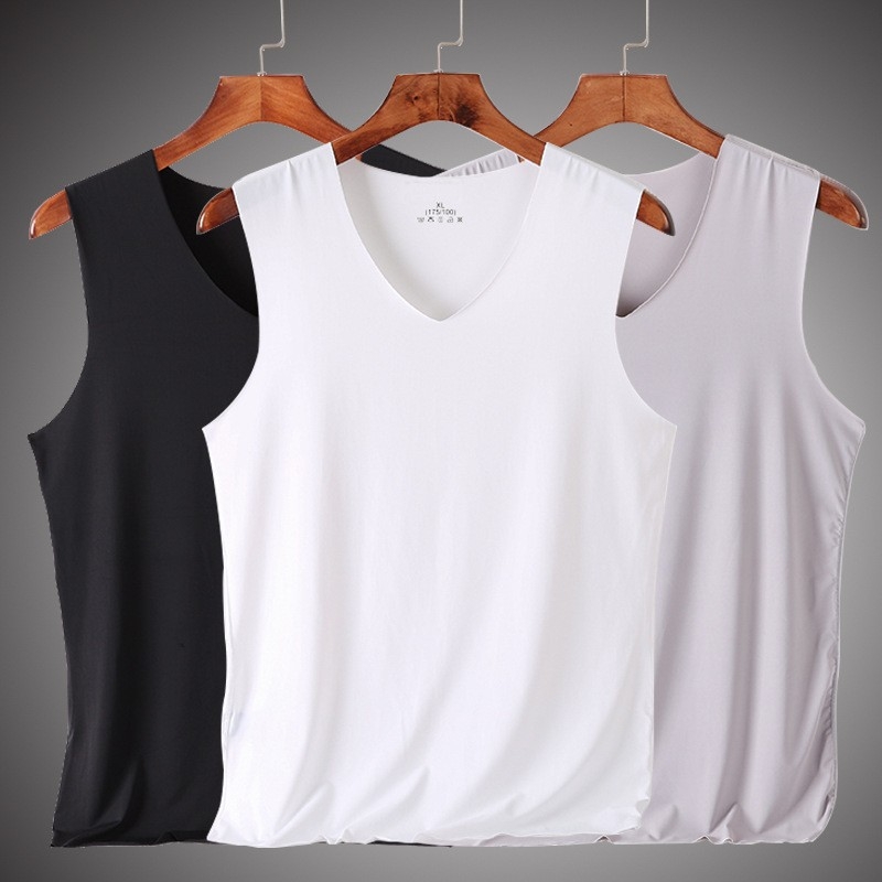 Vīriešu modalā bez piedurknēm top, ultra plāns audums 81–100 g/m2, 90–95% modal, V veida kakla izgriezums, aktīvs stils