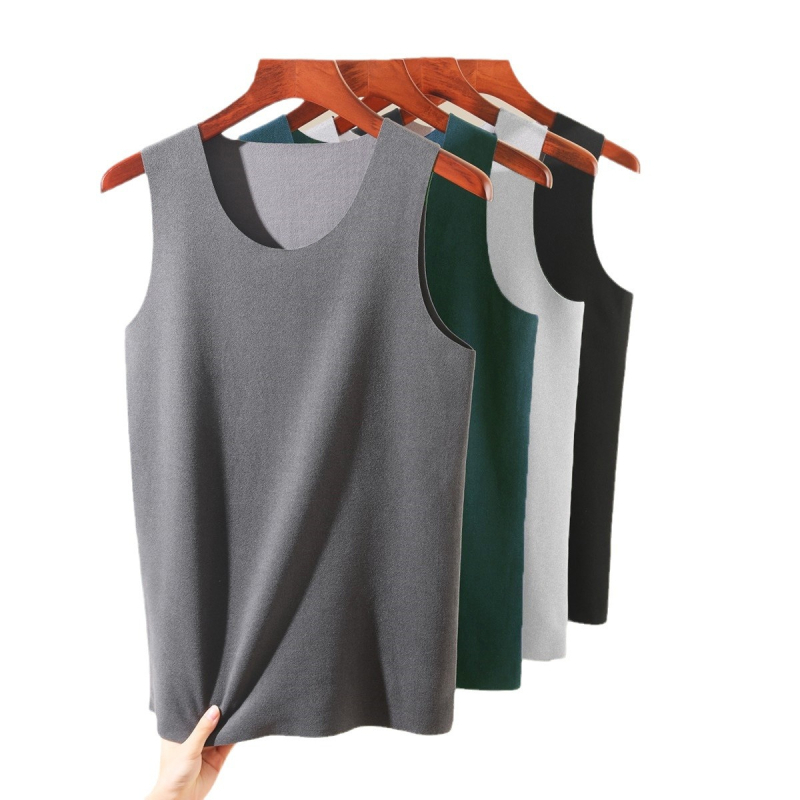 Vīriešu platu plecu sporta vestes, bezšuvju pamata slānis, 100% poliesters, bieza auduma 201–250 g/m2, apaļš kakls