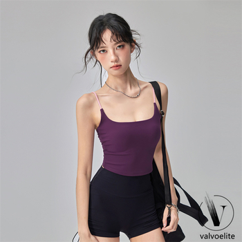 All-in-One фитнес потник за жени, тънки презрамки, U-образен гръб, подплата за бюста, нейлонова материя, дължина до талия, дизайн за красив гръб