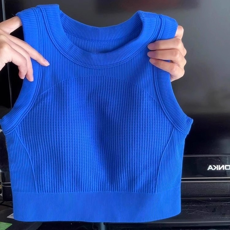 Ženski sportski top za jogu s jednom čašom, bezšivni, elastičan, duljina do kukova, s ugrađenim jastučićima