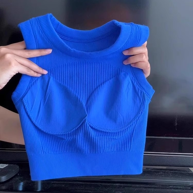 Ženski sportski top za jogu s jednom čašom, bezšivni, elastičan, duljina do kukova, s ugrađenim jastučićima