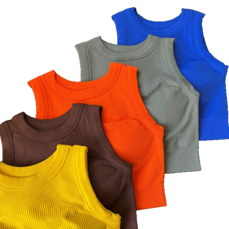 Ženski sportski top za jogu s jednom čašom, bezšivni, elastičan, duljina do kukova, s ugrađenim jastučićima