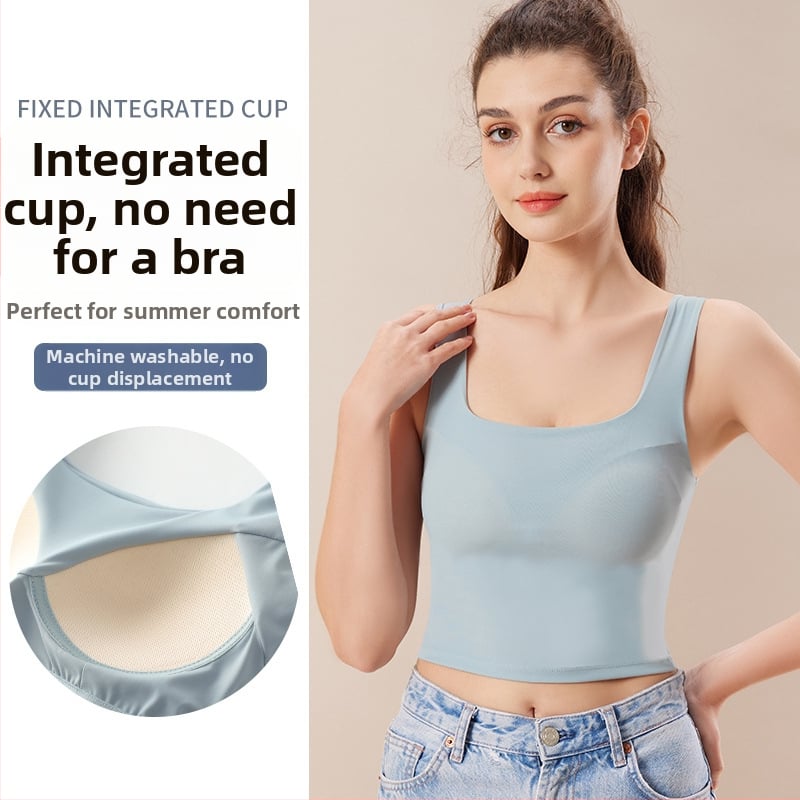 Ženski širokoramenski vest s kvadratnim izrezom i jastučićem od spužve; Ice Silk tkanina s 70–80% nylona, gustoća 181–200 g/m2