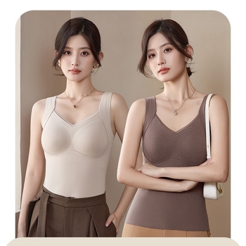 Ženski termalni vest Derong tkanina, grafen antibakterijski, mugwort antibakterijski, s integriranim košaricama, V-izrez, jednostruki, 201-250 g/m2, jesen zima