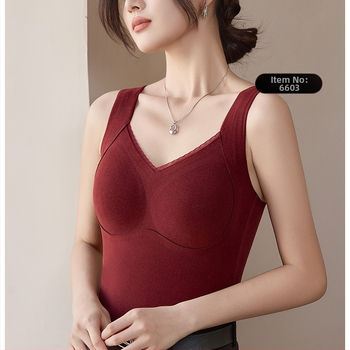 Ženski termalni vest Derong tkanina, grafen antibakterijski, mugwort antibakterijski, s integriranim košaricama, V-izrez, jednostruki, 201-250 g/m2, jesen zima