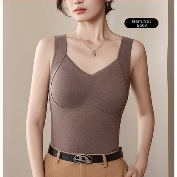 Ženski termalni vest Derong tkanina, grafen antibakterijski, mugwort antibakterijski, s integriranim košaricama, V-izrez, jednostruki, 201-250 g/m2, jesen zima