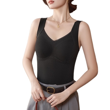 Ženski termalni vest Derong tkanina, grafen antibakterijski, mugwort antibakterijski, s integriranim košaricama, V-izrez, jednostruki, 201-250 g/m2, jesen zima