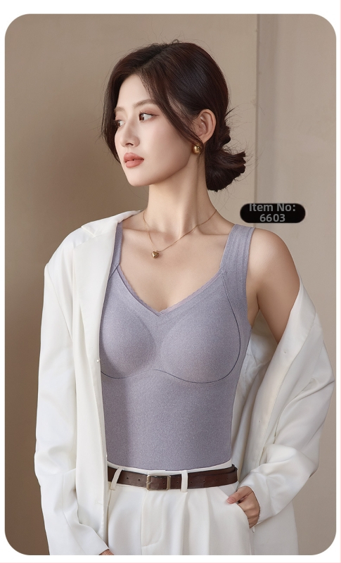 Ženski termalni vest Derong tkanina, grafen antibakterijski, mugwort antibakterijski, s integriranim košaricama, V-izrez, jednostruki, 201-250 g/m2, jesen zima