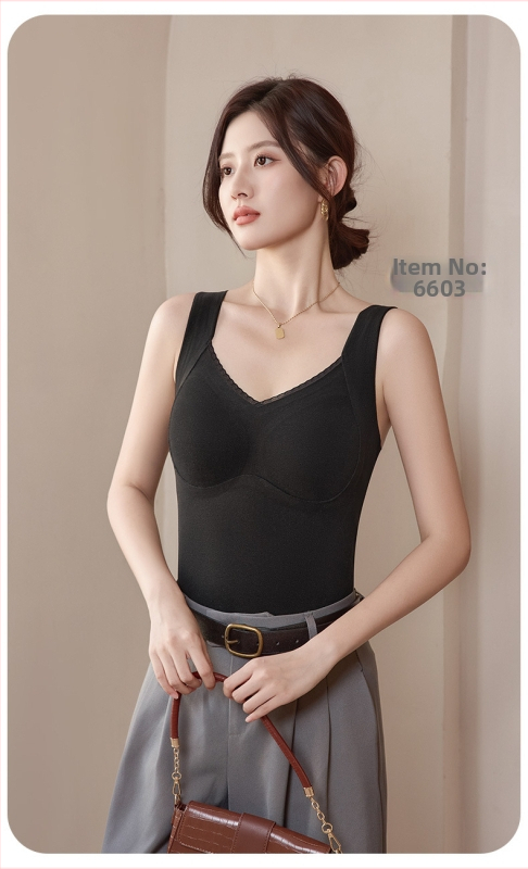 Ženski termalni vest Derong tkanina, grafen antibakterijski, mugwort antibakterijski, s integriranim košaricama, V-izrez, jednostruki, 201-250 g/m2, jesen zima