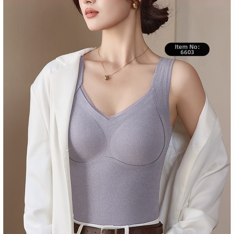 Ženski termalni vest Derong tkanina, grafen antibakterijski, mugwort antibakterijski, s integriranim košaricama, V-izrez, jednostruki, 201-250 g/m2, jesen zima