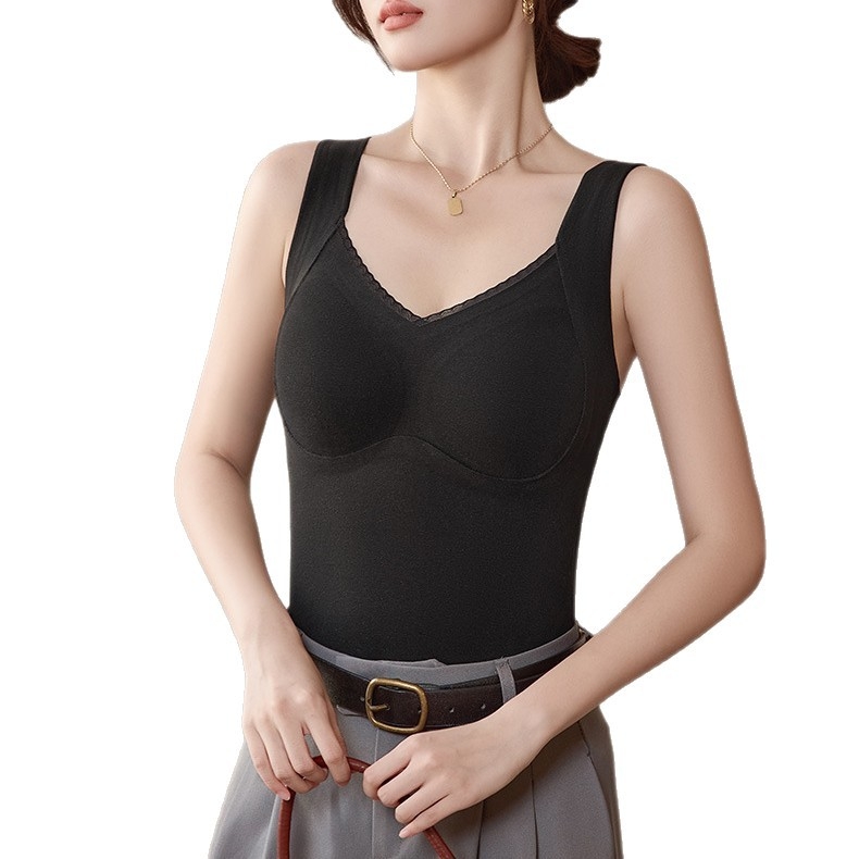 Ženski termalni vest Derong tkanina, grafen antibakterijski, mugwort antibakterijski, s integriranim košaricama, V-izrez, jednostruki, 201-250 g/m2, jesen zima