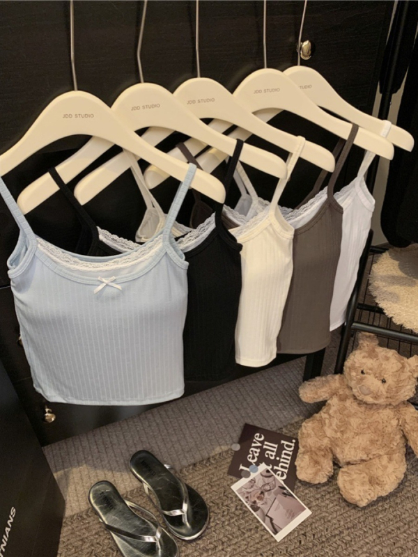 Plavi camisole s čipkom i umetkom za poprsje, ženski kratki ljetni top