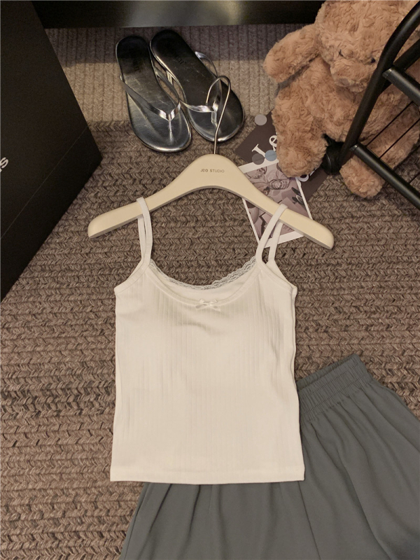 Plavi camisole s čipkom i umetkom za poprsje, ženski kratki ljetni top
