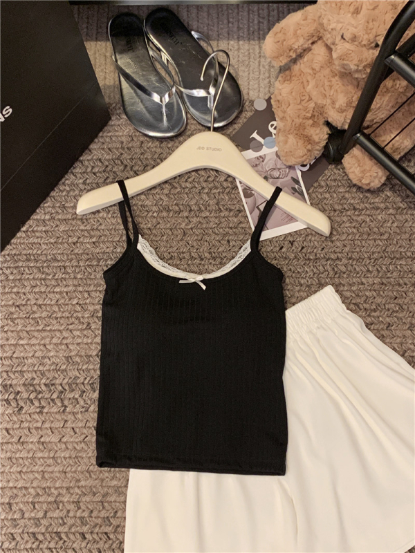 Plavi camisole s čipkom i umetkom za poprsje, ženski kratki ljetni top