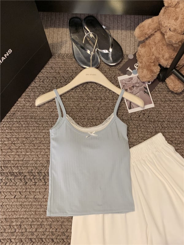 Plavi camisole s čipkom i umetkom za poprsje, ženski kratki ljetni top