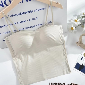 Ženski camisole od ice silk s ugrađenim jastučićem za grudi, bandeau stil, prozračan, prilagođen kroj, pogodan kao vanjski top ili slojeviti komad, lijep leđa.