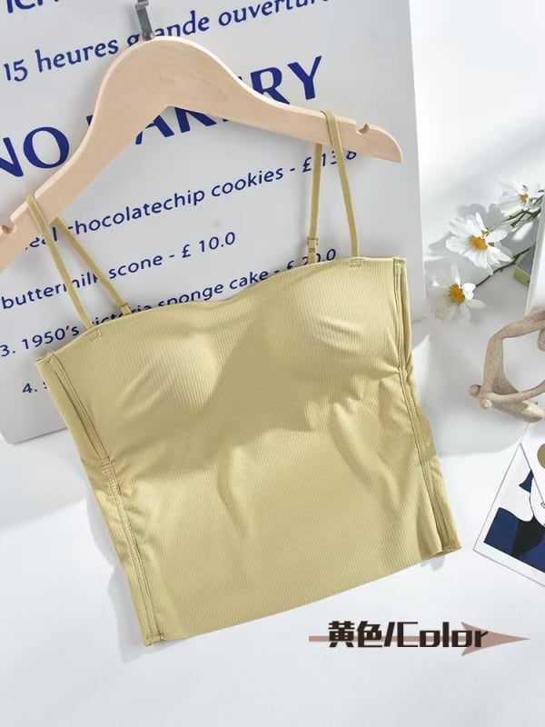 Ženski camisole od ice silk s ugrađenim jastučićem za grudi, bandeau stil, prozračan, prilagođen kroj, pogodan kao vanjski top ili slojeviti komad, lijep leđa.