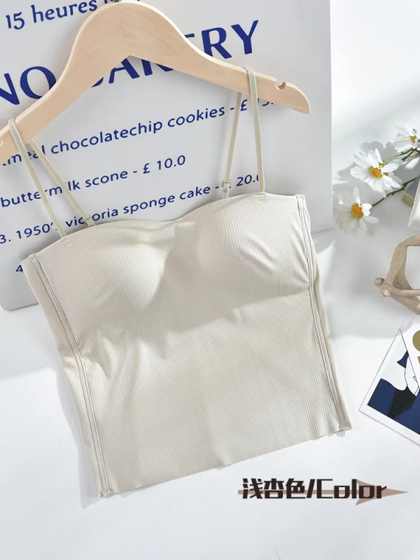 Ženski camisole od ice silk s ugrađenim jastučićem za grudi, bandeau stil, prozračan, prilagođen kroj, pogodan kao vanjski top ili slojeviti komad, lijep leđa.