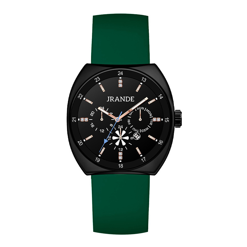 Gerandi unisex kvarcni sat s silikonskim remenom, cifernik u obliku bačve, luminescencija, kalendar, 30M vodootporan, mineralo staklo, kućište od legure, model H9383L-S