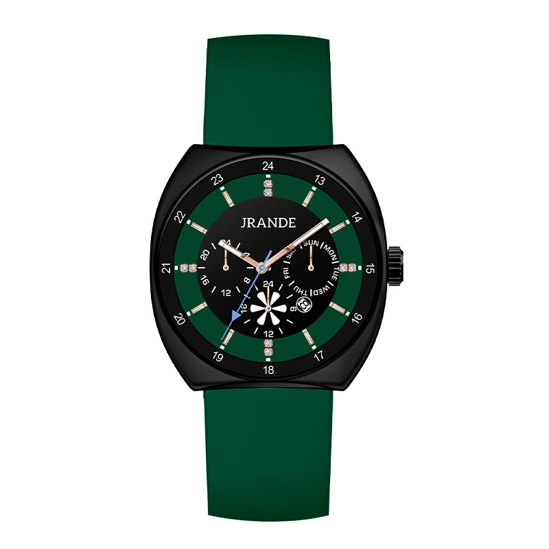 Gerandi unisex kvarcni sat s silikonskim remenom, cifernik u obliku bačve, luminescencija, kalendar, 30M vodootporan, mineralo staklo, kućište od legure, model H9383L-S