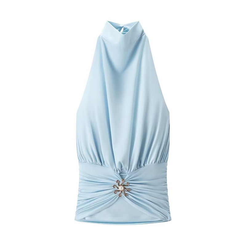 Ženski halter top, uska silueta, kratka duljina 40–50 cm, poliester, bez naramenica