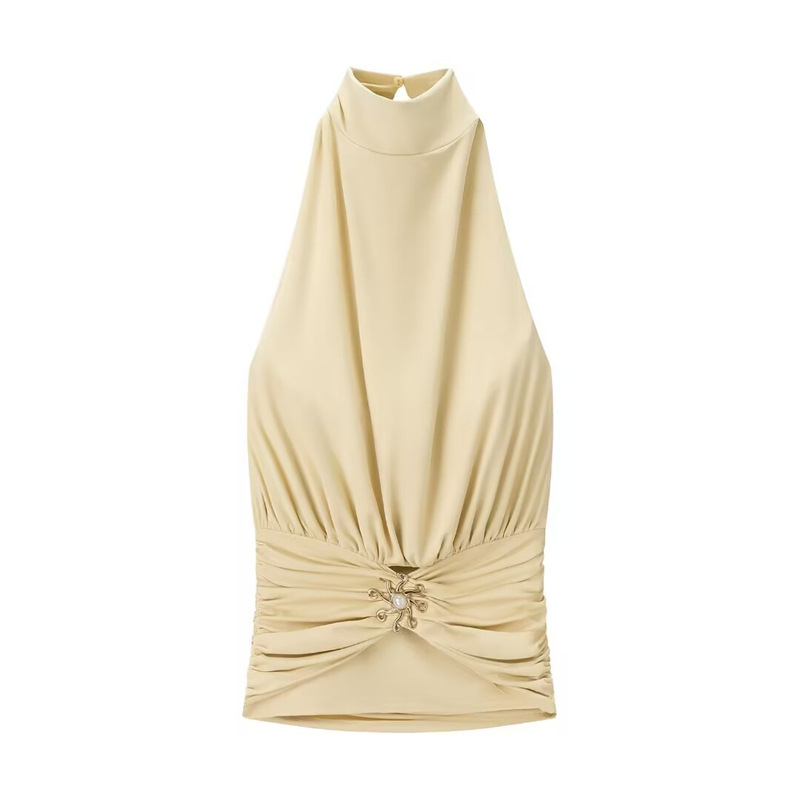 Ženski halter top, uska silueta, kratka duljina 40–50 cm, poliester, bez naramenica