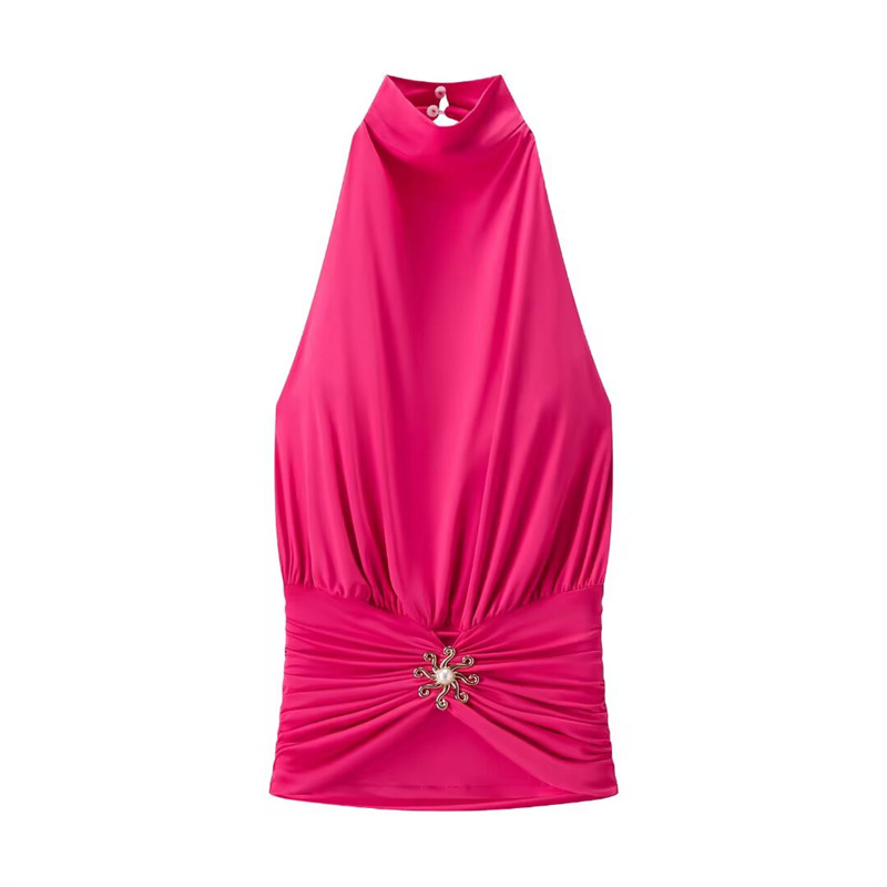 Ženski halter top, uska silueta, kratka duljina 40–50 cm, poliester, bez naramenica