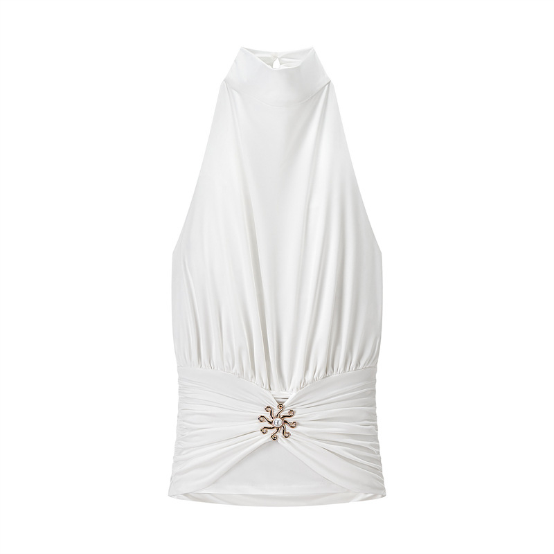 Ženski halter top, uska silueta, kratka duljina 40–50 cm, poliester, bez naramenica