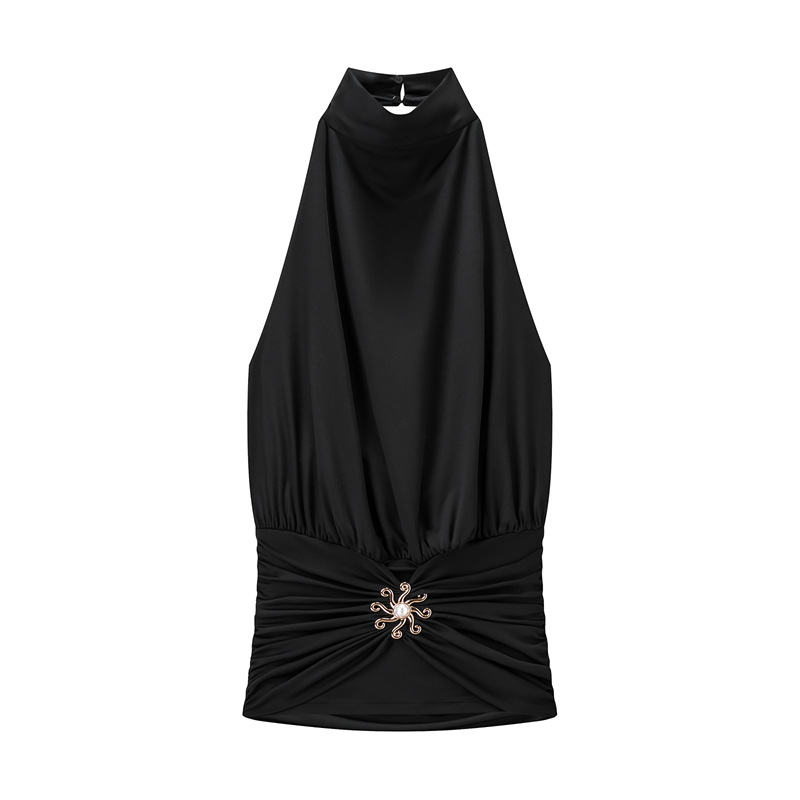 Ženski halter top, uska silueta, kratka duljina 40–50 cm, poliester, bez naramenica