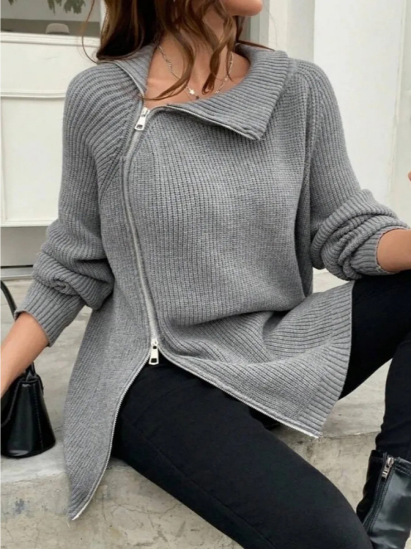 Ženski kardigan s kapuljom i bočnim zatvaračem, opuštenog kroja, retro stil, pleteni džemper, Arctic fleece materijal; akril 30-50%, poliester <30%