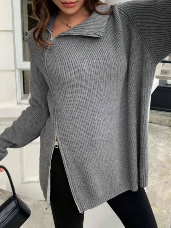 Ženski kardigan s kapuljom i bočnim zatvaračem, opuštenog kroja, retro stil, pleteni džemper, Arctic fleece materijal; akril 30-50%, poliester <30%
