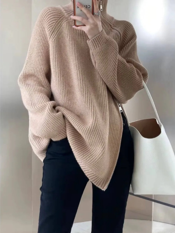 Ženski kardigan s kapuljom i bočnim zatvaračem, opuštenog kroja, retro stil, pleteni džemper, Arctic fleece materijal; akril 30-50%, poliester <30%