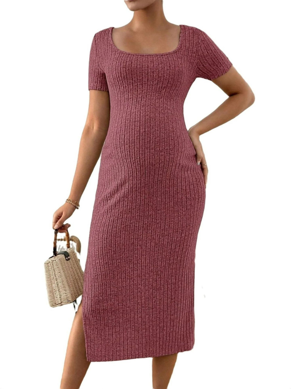 Grūtnieču kleita ar kvadrātveida apkakli, 3/4 piedurknēm, poliesters, vidēja garuma, taisna līnija