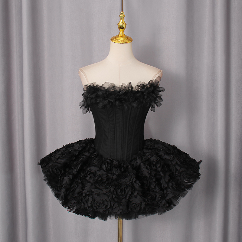 Φόρεμα με τρισδιάστατα λουλούδια και κέντημα, χωρίς τιράντες, τοπ σωλήνας, υψηλή μέση, φόρεμα δεξιώσεων