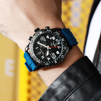 Мъжки многофункционален хронограф часовник с голям циферблат, кварцов PE50, водоустойчив до 30 м, луминисцентен календар, силиконова каишка