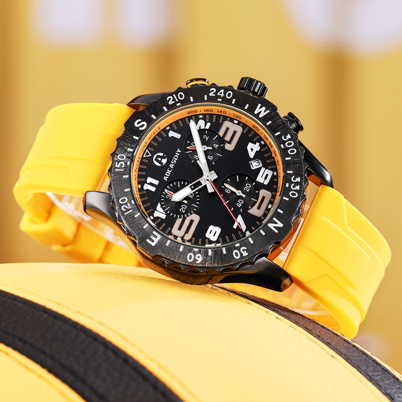 Мъжки многофункционален хронограф часовник с голям циферблат, кварцов PE50, водоустойчив до 30 м, луминисцентен календар, силиконова каишка