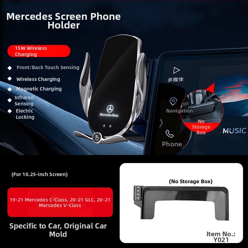 Držač telefona za Mercedes-Benz C‑Class s bežičnim punjenjem 15W, držač na zračni otvor, električno zaključavanje, ugradnja klikom