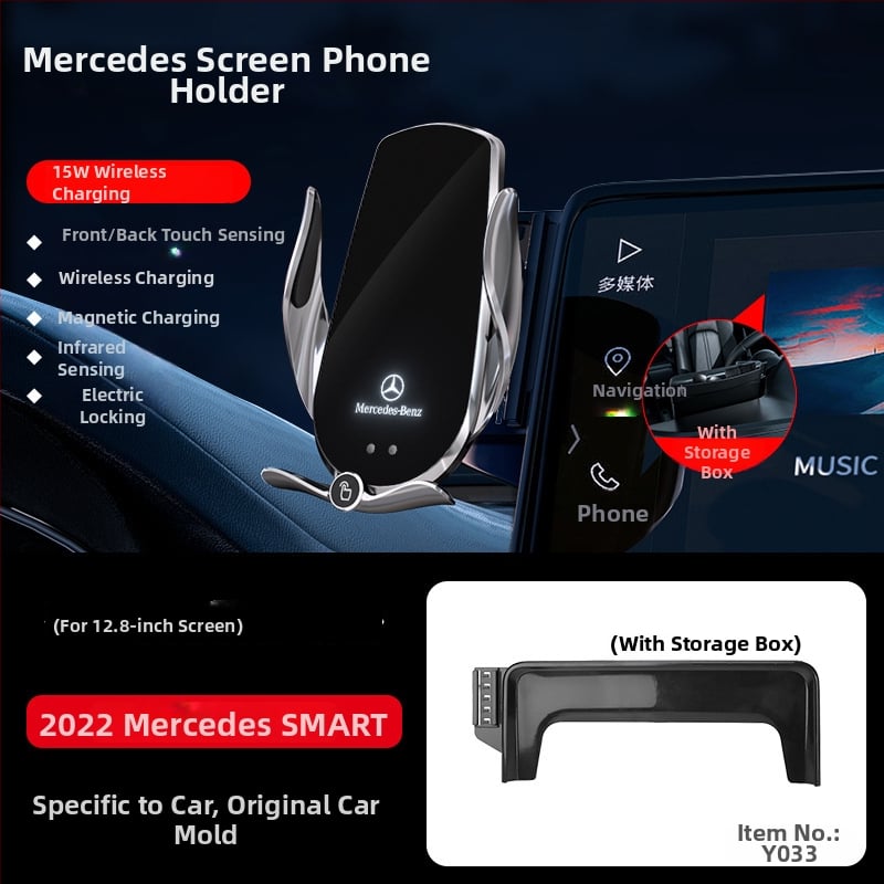 Držač telefona za Mercedes-Benz C‑Class s bežičnim punjenjem 15W, držač na zračni otvor, električno zaključavanje, ugradnja klikom