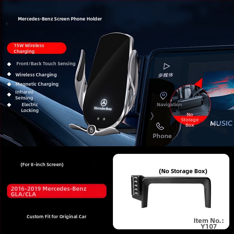 Držač telefona za Mercedes-Benz C‑Class s bežičnim punjenjem 15W, držač na zračni otvor, električno zaključavanje, ugradnja klikom
