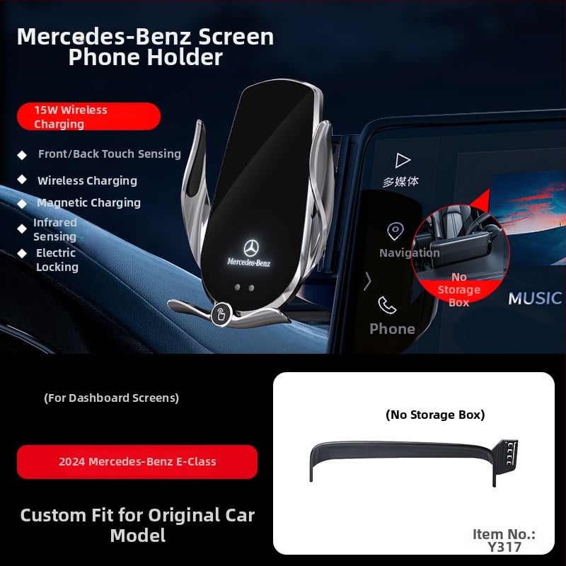 Držač telefona za Mercedes-Benz C‑Class s bežičnim punjenjem 15W, držač na zračni otvor, električno zaključavanje, ugradnja klikom