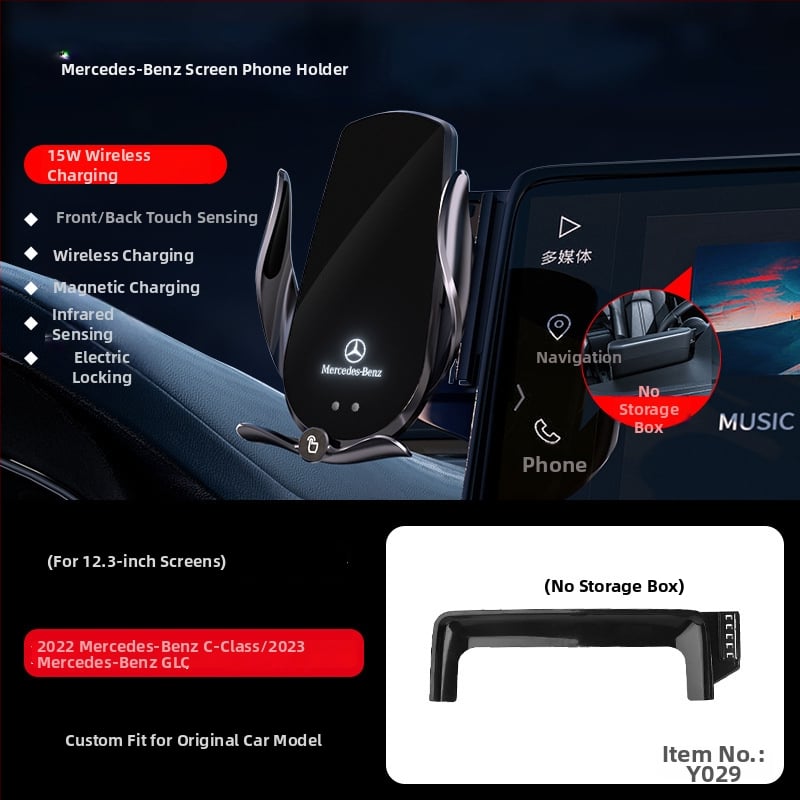 Držač telefona za Mercedes-Benz C‑Class s bežičnim punjenjem 15W, držač na zračni otvor, električno zaključavanje, ugradnja klikom