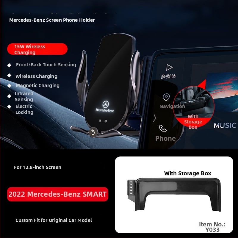 Držač telefona za Mercedes-Benz C‑Class s bežičnim punjenjem 15W, držač na zračni otvor, električno zaključavanje, ugradnja klikom