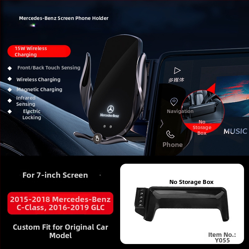 Držač telefona za Mercedes-Benz C‑Class s bežičnim punjenjem 15W, držač na zračni otvor, električno zaključavanje, ugradnja klikom