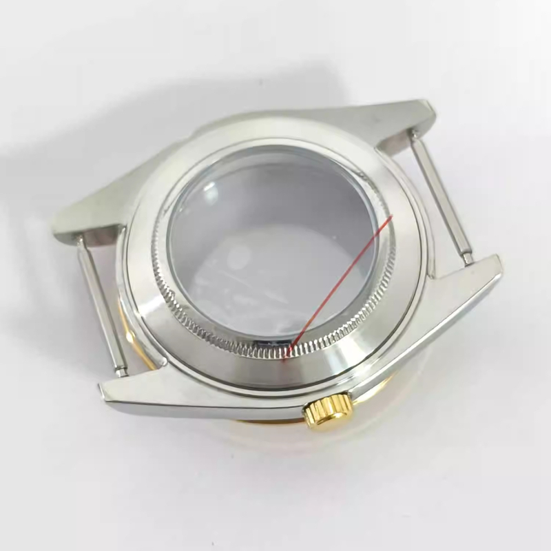 Pulksteņa korpuss 8285 mehānismam, elektroplētos uzklājums, safīra kristāls, caurspīdīgs aizmugurējais vāciņš