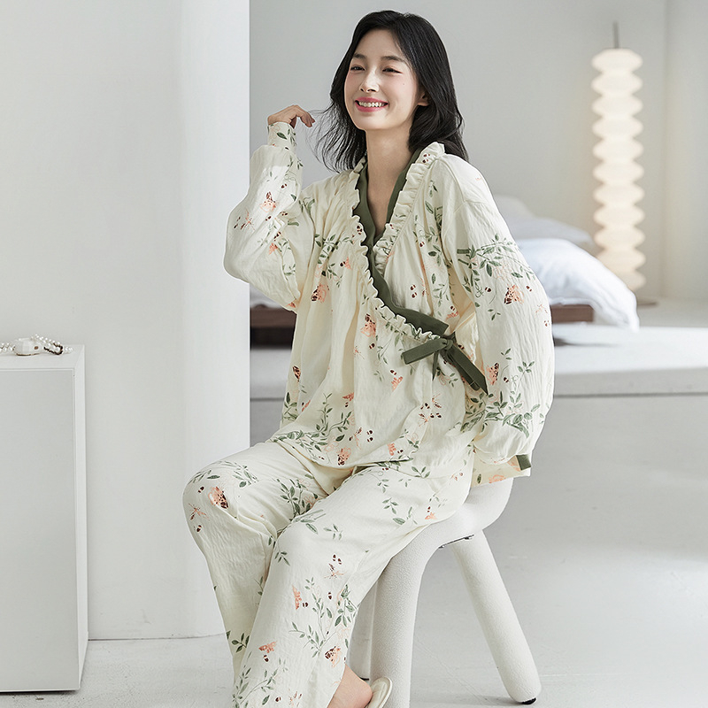 Set de pijamale postpartum cu tampoane pentru sân, cardigan și stil kimono, Cloud Cotton, 95% poliester