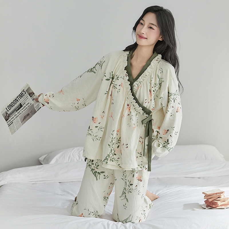 Set de pijamale postpartum cu tampoane pentru sân, cardigan și stil kimono, Cloud Cotton, 95% poliester