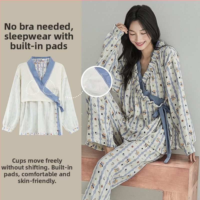 Set de pijamale postpartum cu tampoane pentru sân, cardigan și stil kimono, Cloud Cotton, 95% poliester