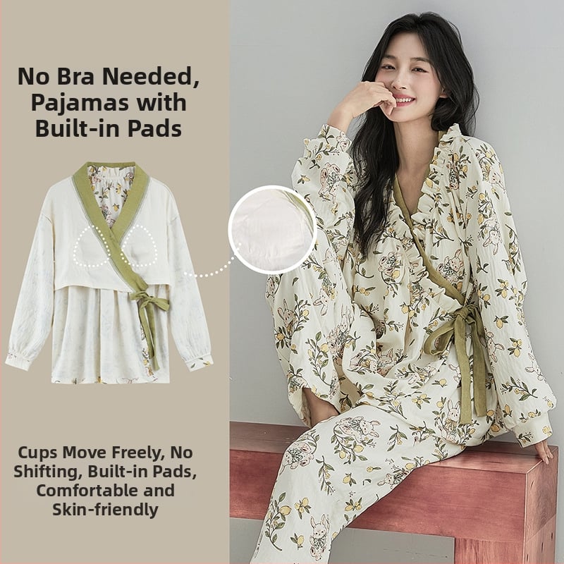 Set de pijamale postpartum cu tampoane pentru sân, cardigan și stil kimono, Cloud Cotton, 95% poliester